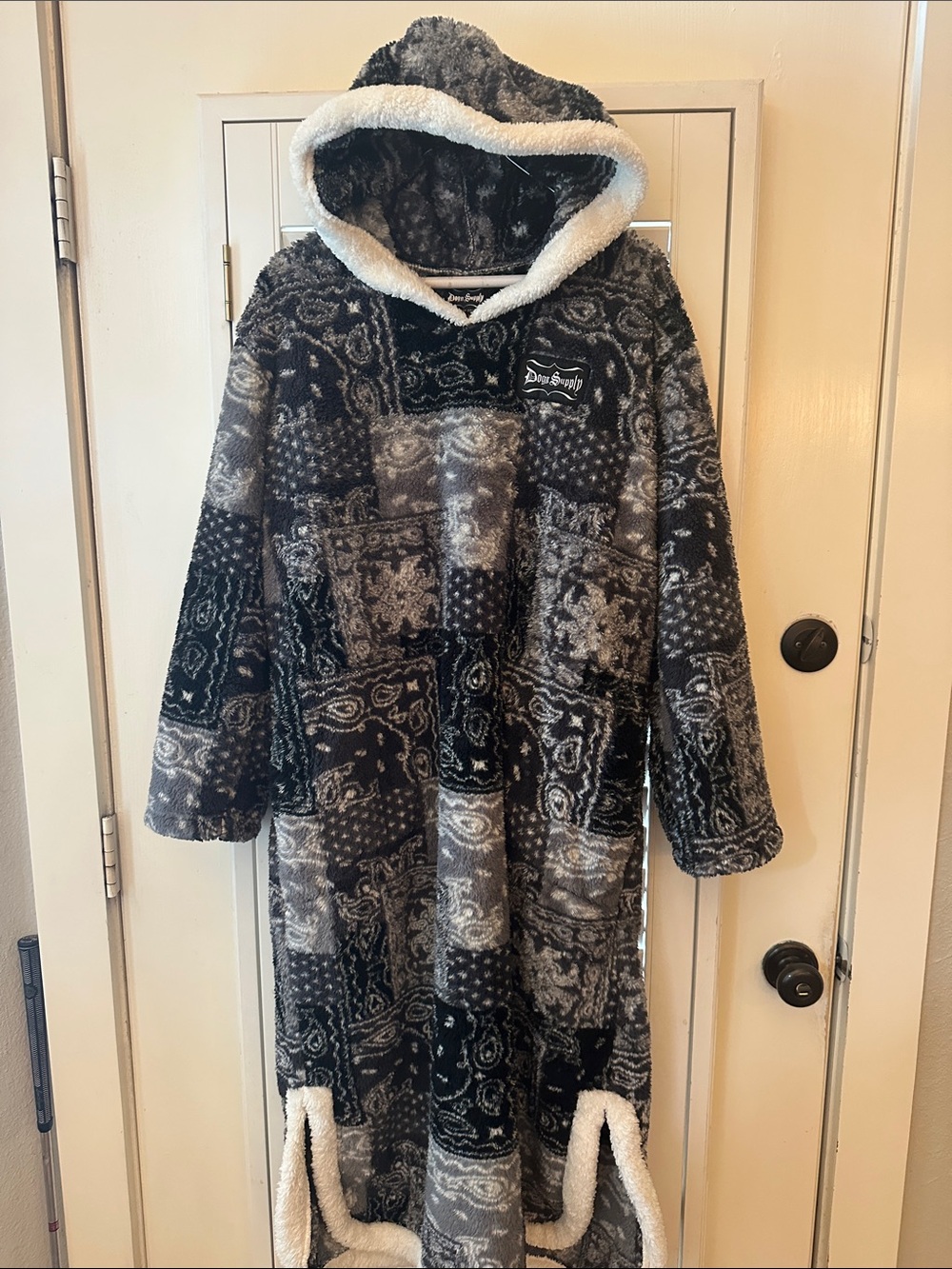 Cozy Hooded Fleece House Coat - Black Gray Pattern - Dog Supply - Snoop Dog S/M